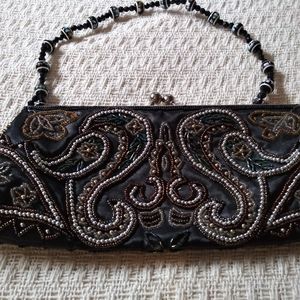 Black Women Beaded Evening Wristlet Bag